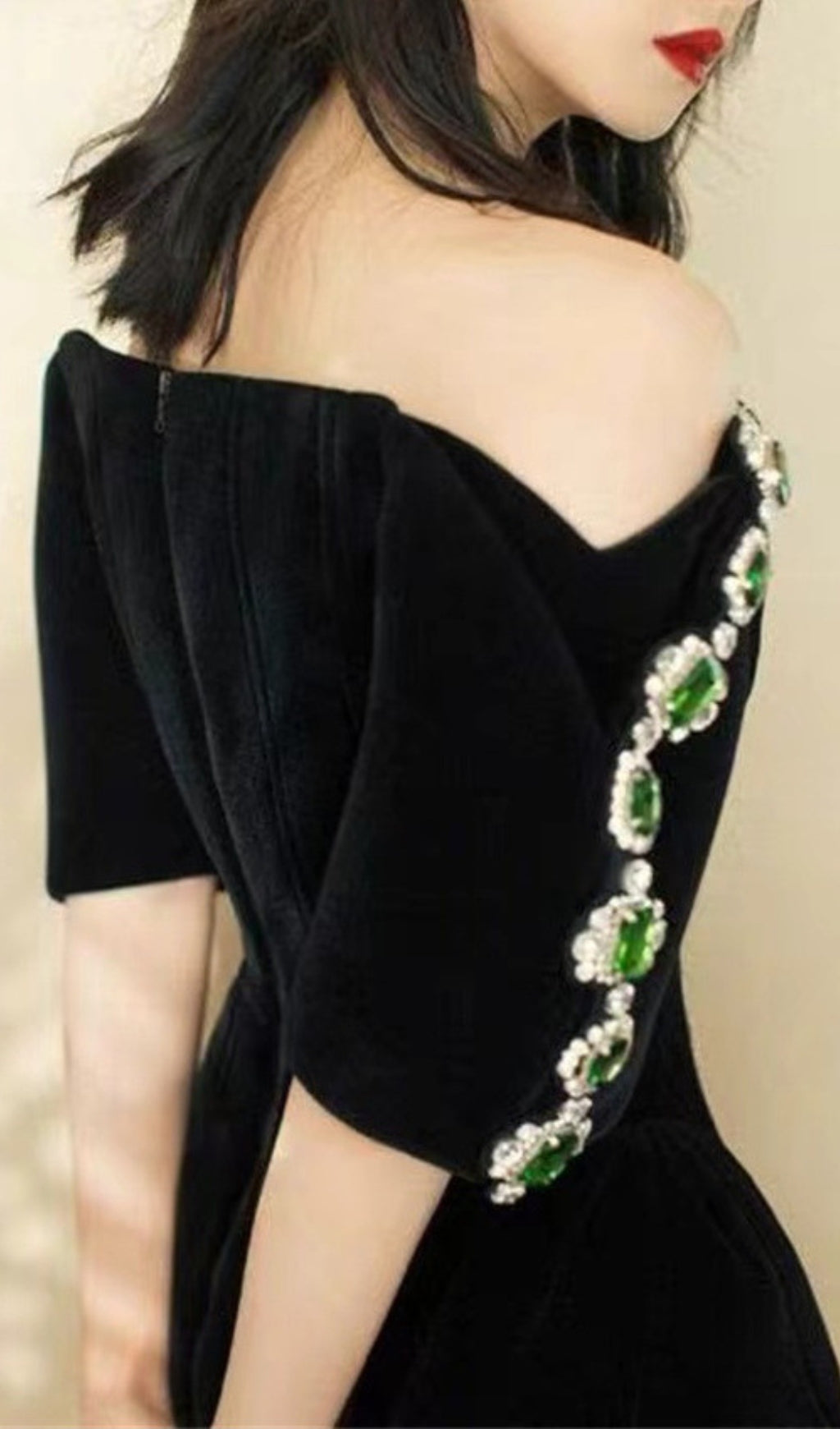 Dottie Black Off-Shoulder Rhinestone Mini Dress