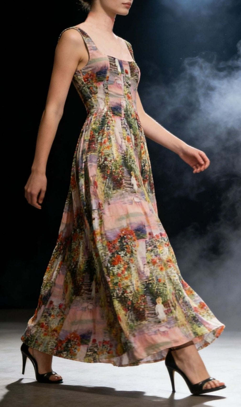 Kallima Impressionist Garden Maxi Dress | Elegant Floral Print Gown