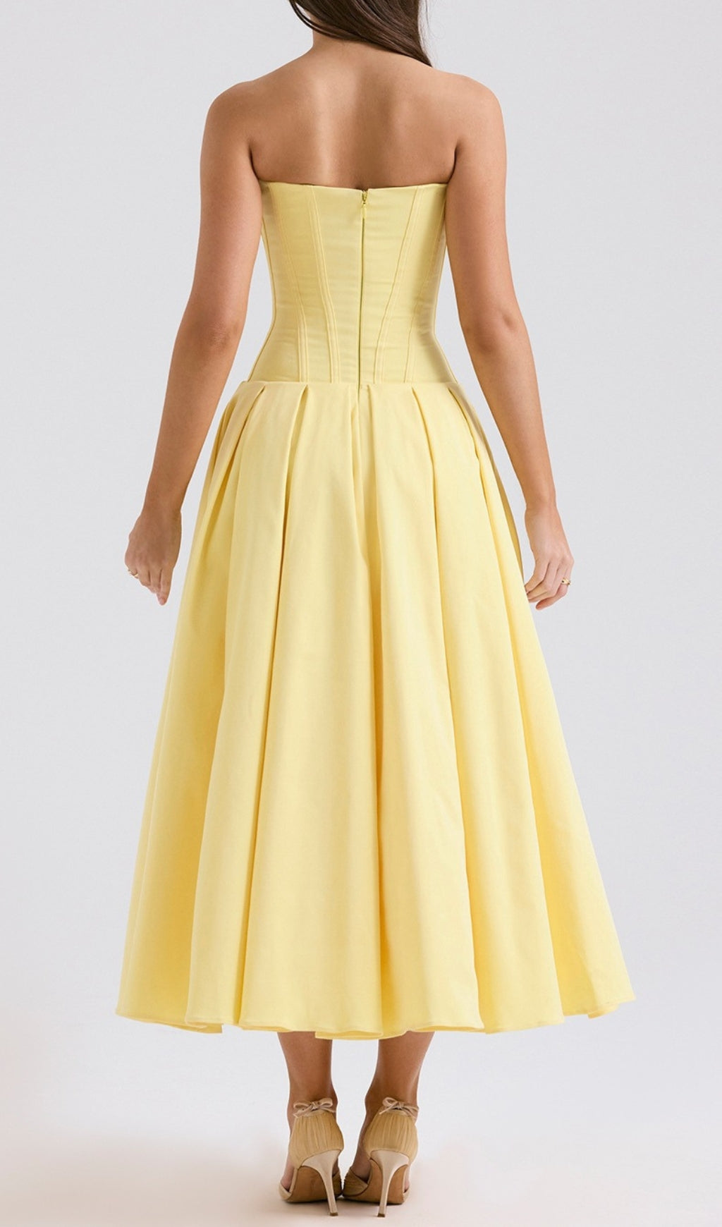 Devani Yellow Strapless Corset Midi Dress