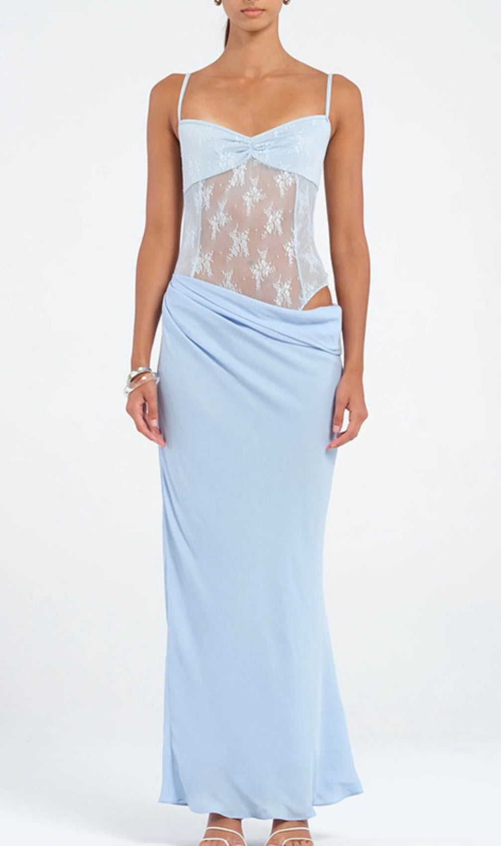 Fadil Blue Strappy Lace Maxi Dress
