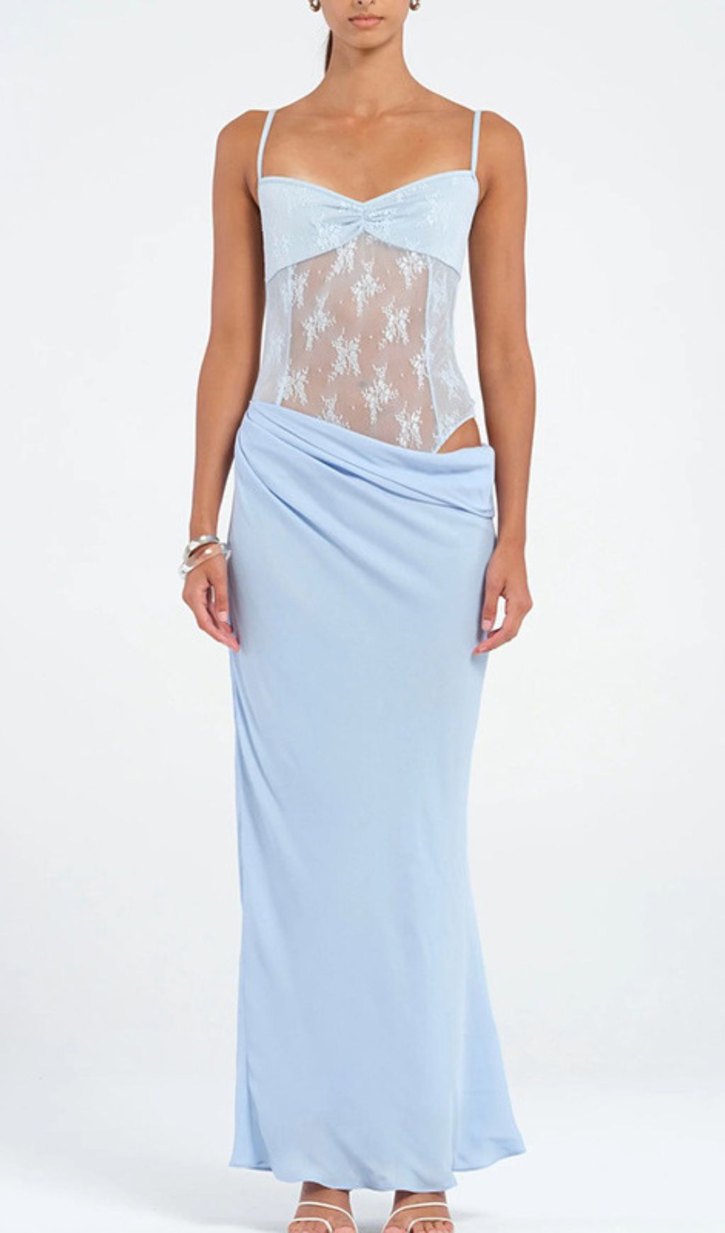 Fadil Blue Strappy Lace Maxi Dress