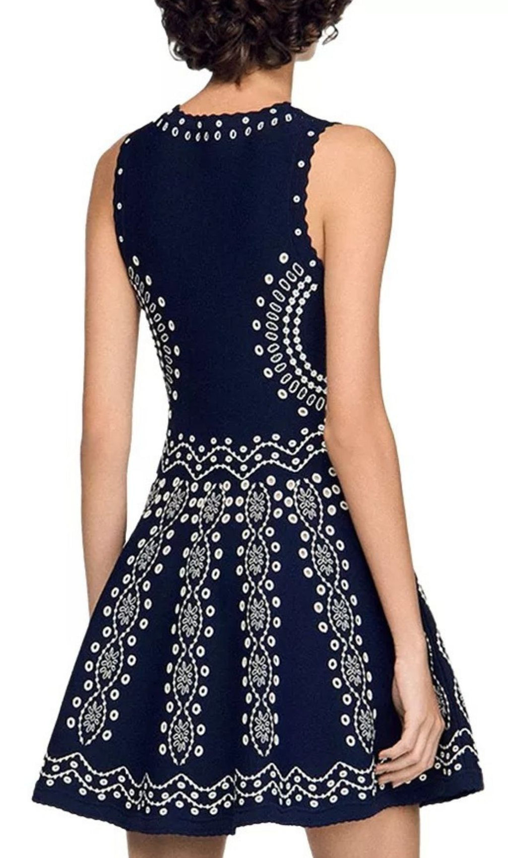 Capri Chic Navy & White Geometric Knit Fit & Flare Dress