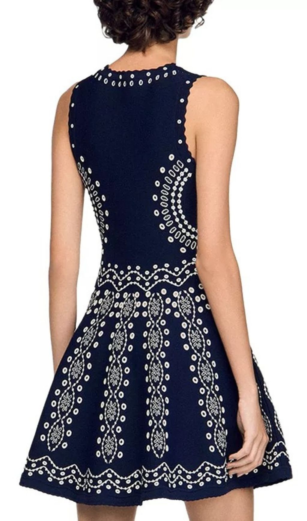 Capri Chic Navy & White Geometric Knit Fit & Flare Dress