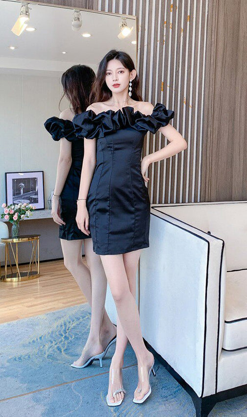 Elegant White Ruffled Off-Shoulder Satin Mini Dress - Chic Cocktail & Party Ready