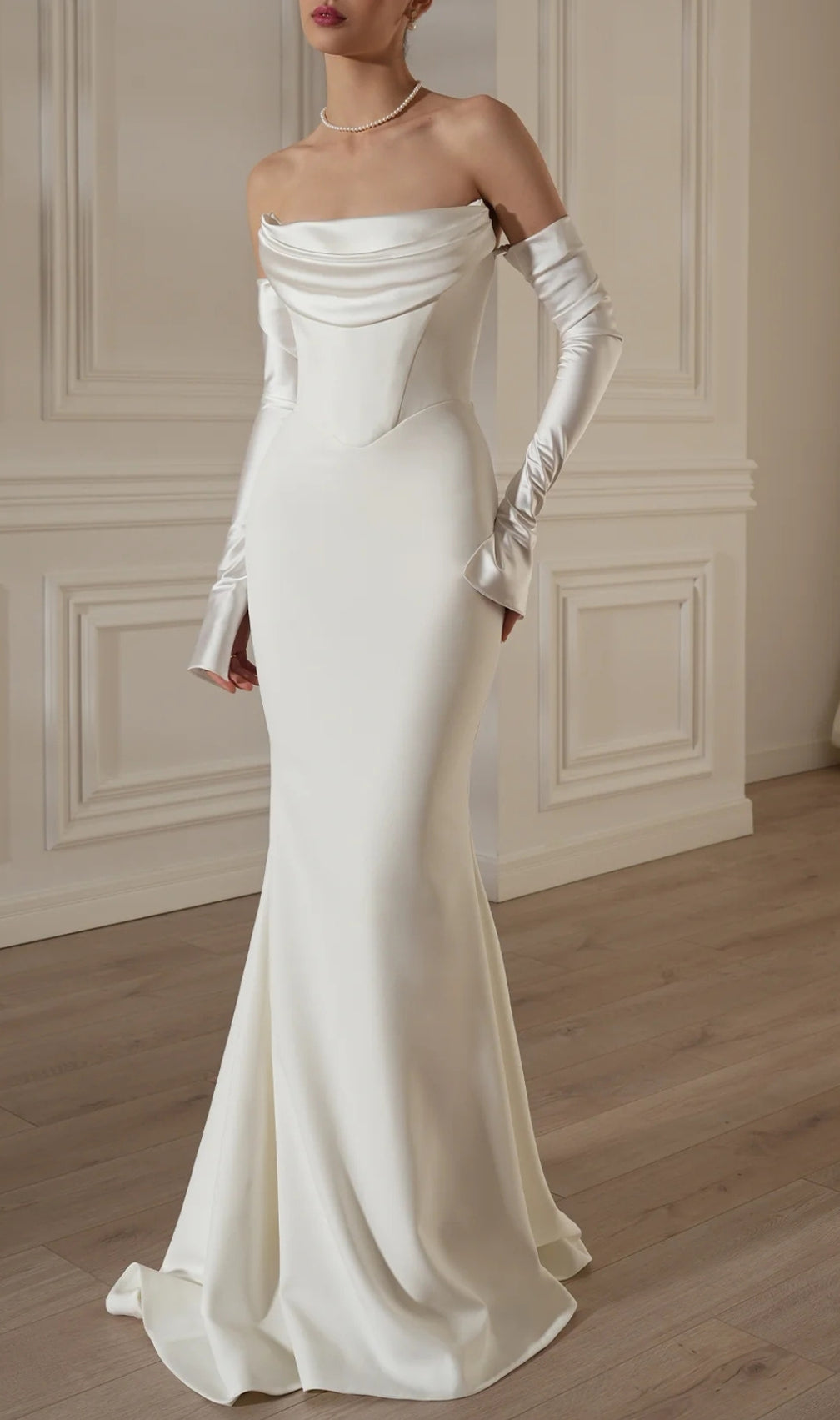 Deliz White Off-Shoulder Long Sleeve Wedding Dress