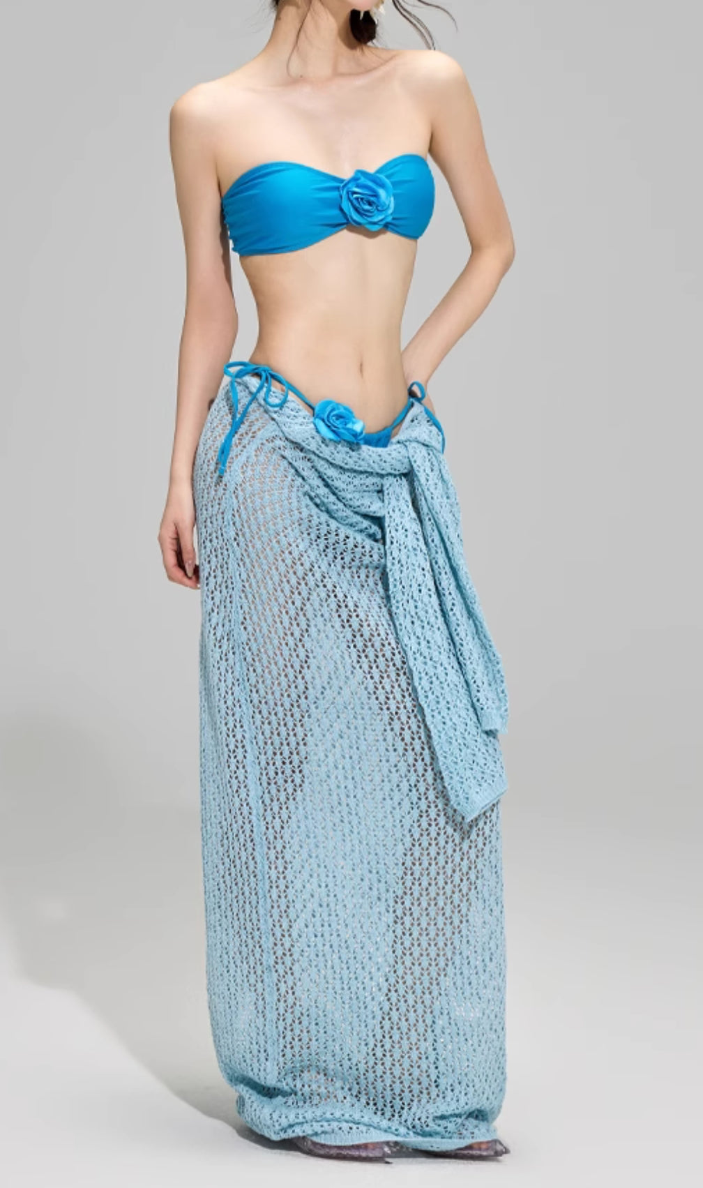 Dillan Blue Flower Three-Piece Swimsuit