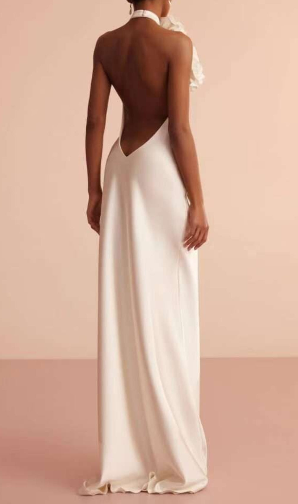 Cianna White Flower Halter Backless Maxi Dress