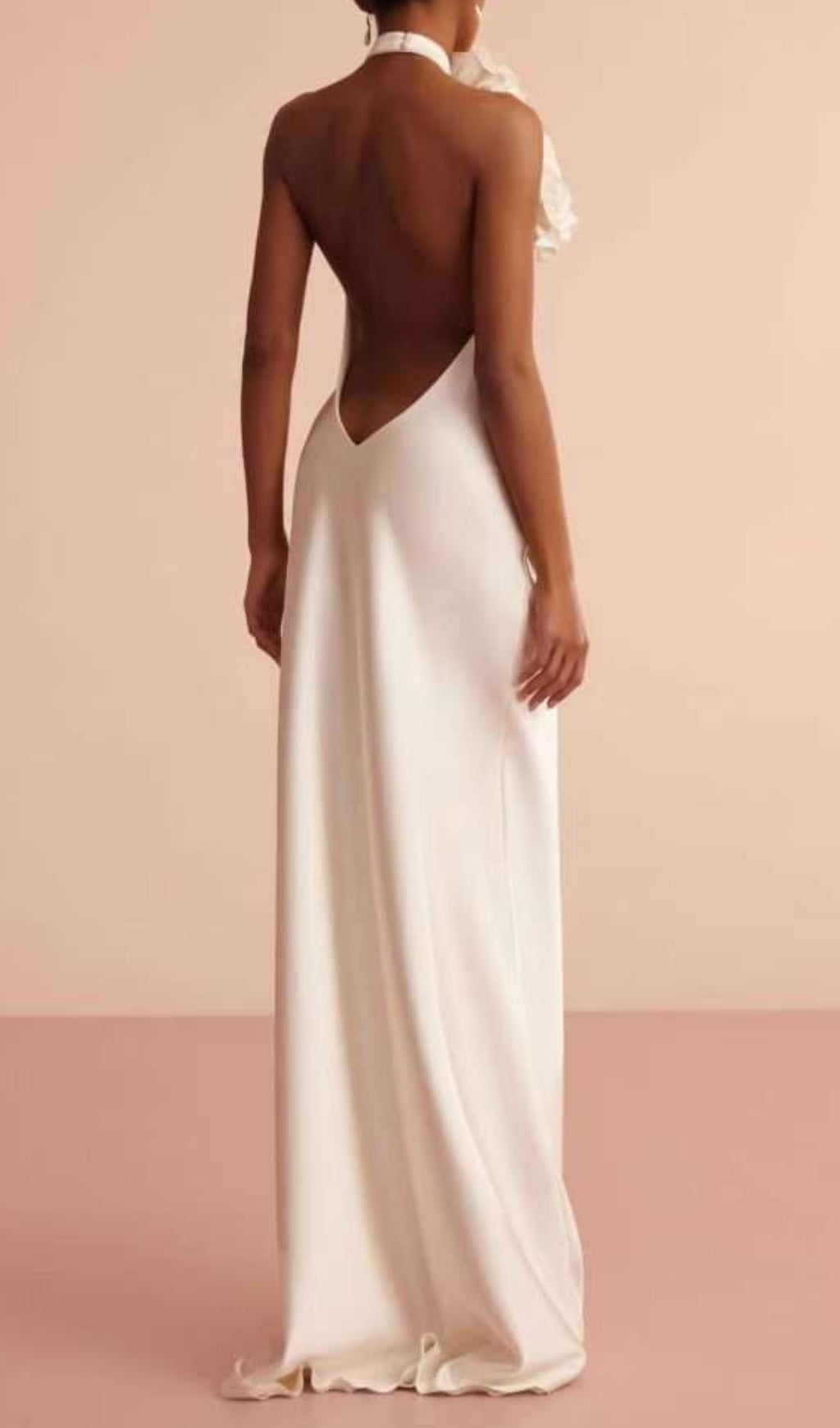 Cianna White Flower Halter Backless Maxi Dress