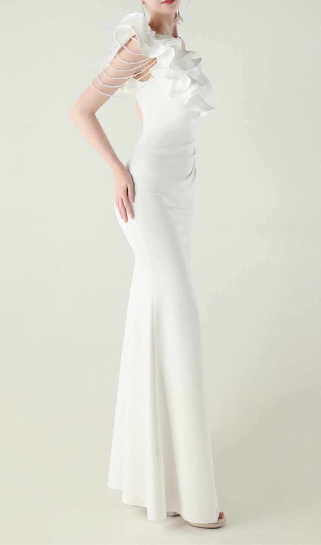 Ijlal Glamorous White One-Shoulder Ruffle Slit Maxi Dress | Elegant Formal Gown
