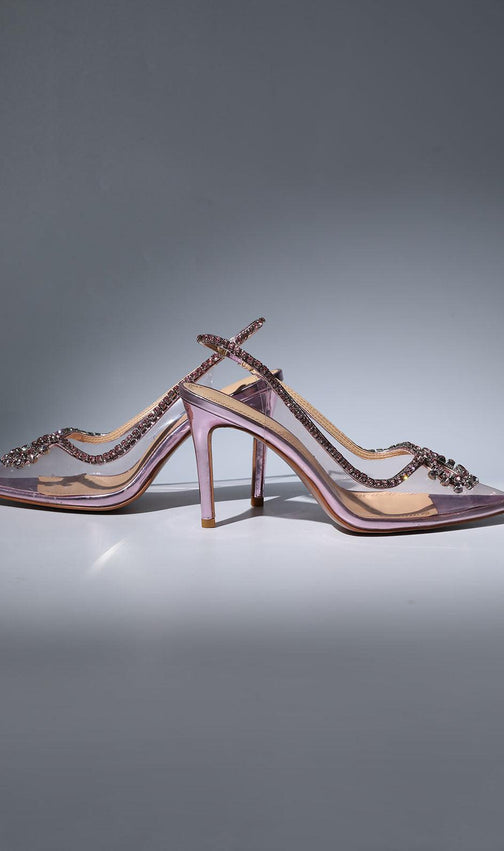 Crystal Cutout Embellished Pumps In Pink
