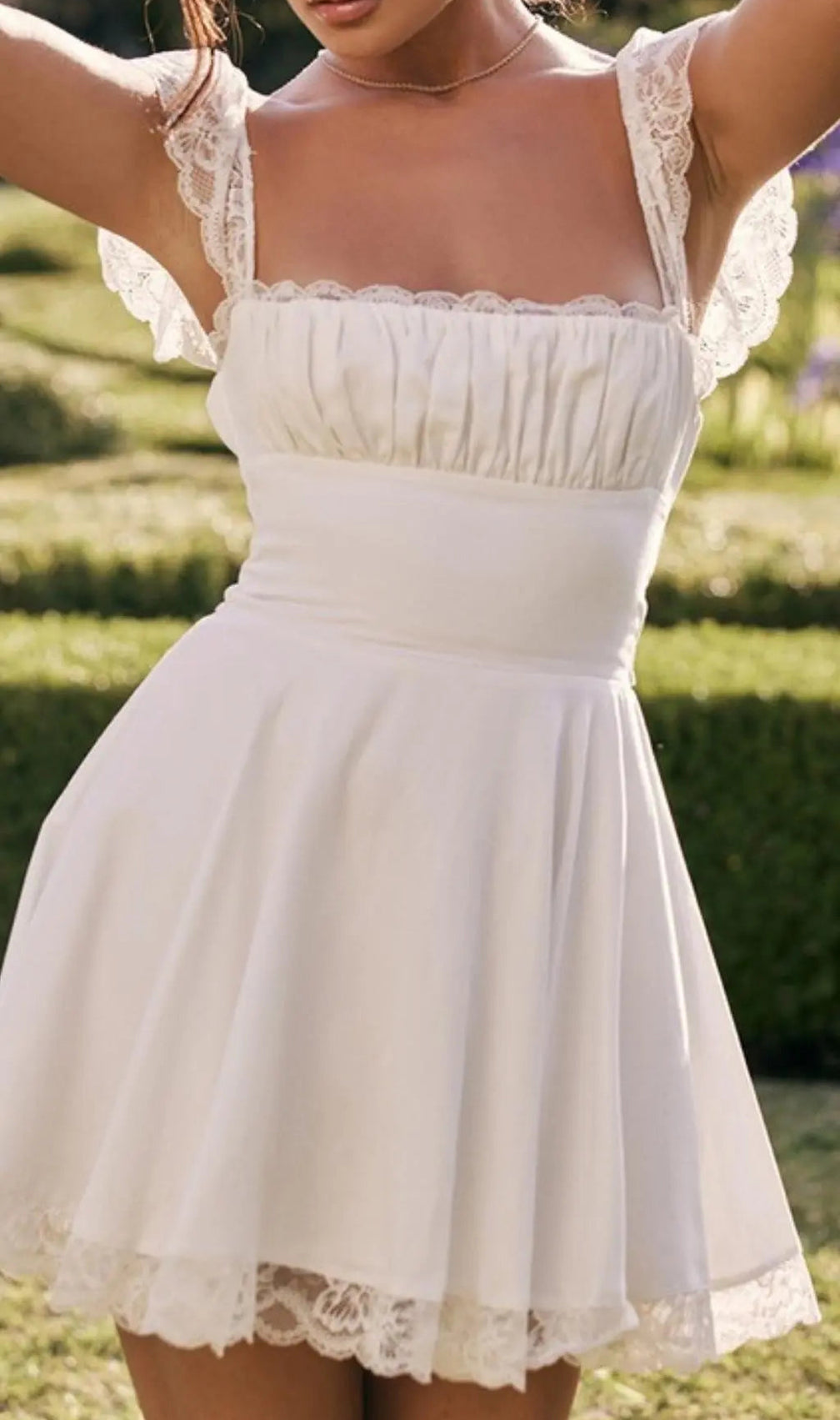 Satin Lace Mini Dress In White