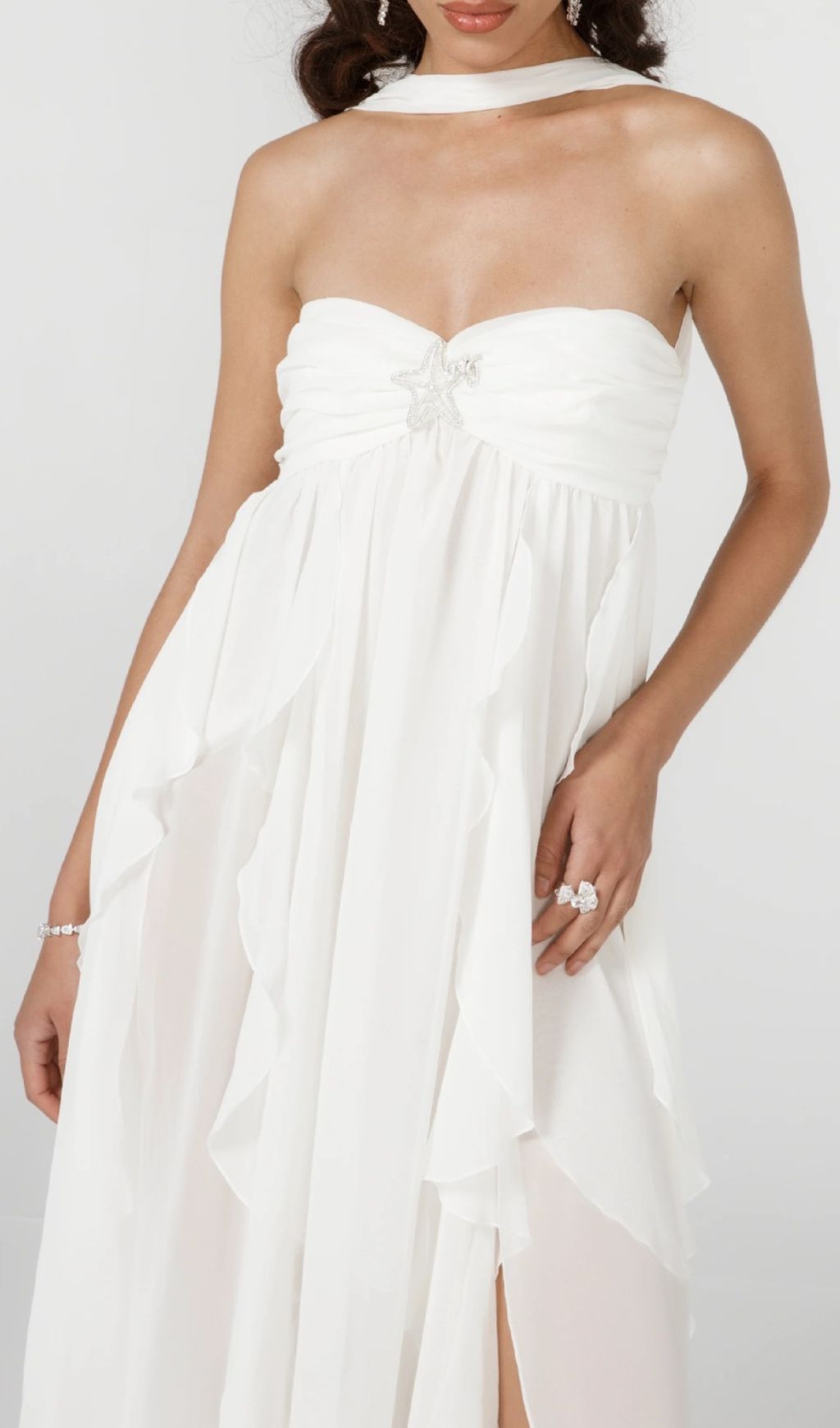 Frayne White Layered Backless Maxi Dress