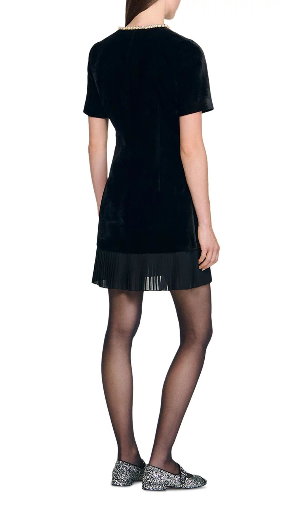 Chic Velvet Mini Dress for Women | Beaded Neckline & Pockets