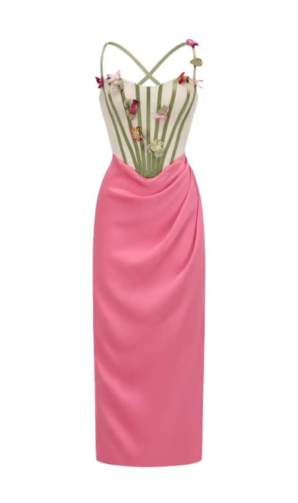 Flower Vine Corset Midi Dress In Pink