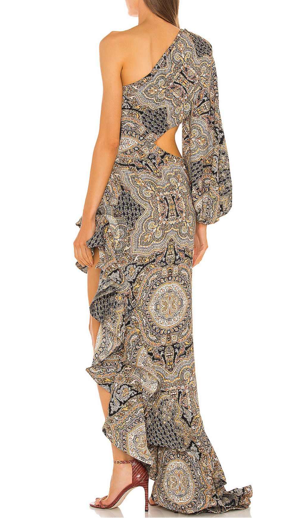 Javen Bohemian Paisley One-Shoulder Ruffle Maxi Dress