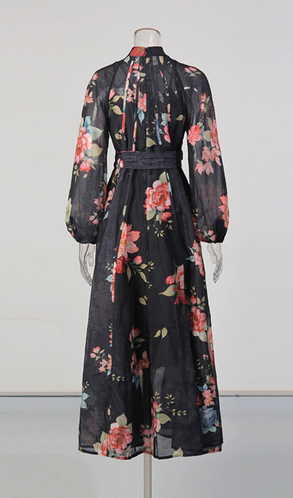 Jitka Black Floral Maxi Dress - Elegant Long Sleeve Button-Front Gown for Women