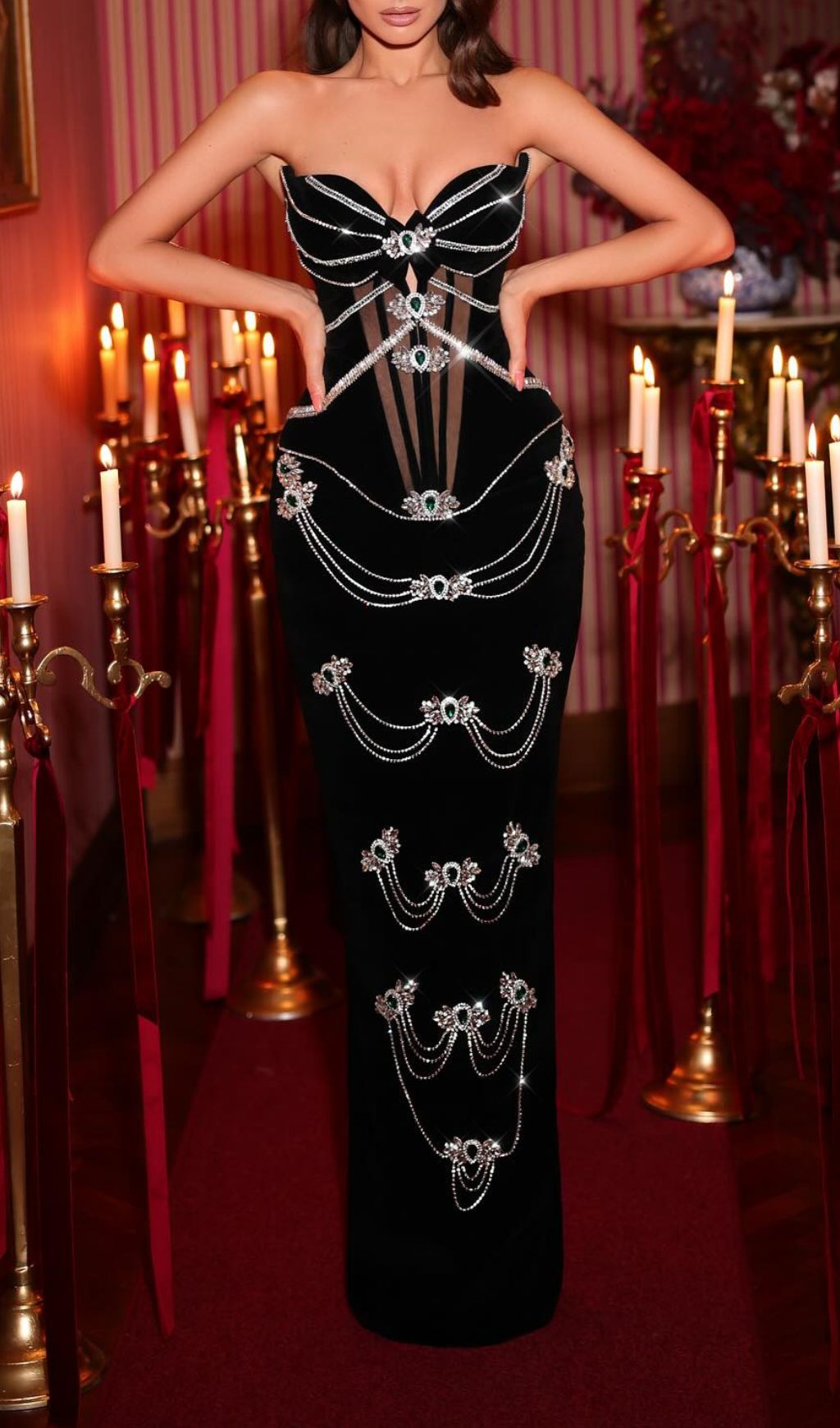 Fatima Black Strapless Diamond Bandage Maxi Dress