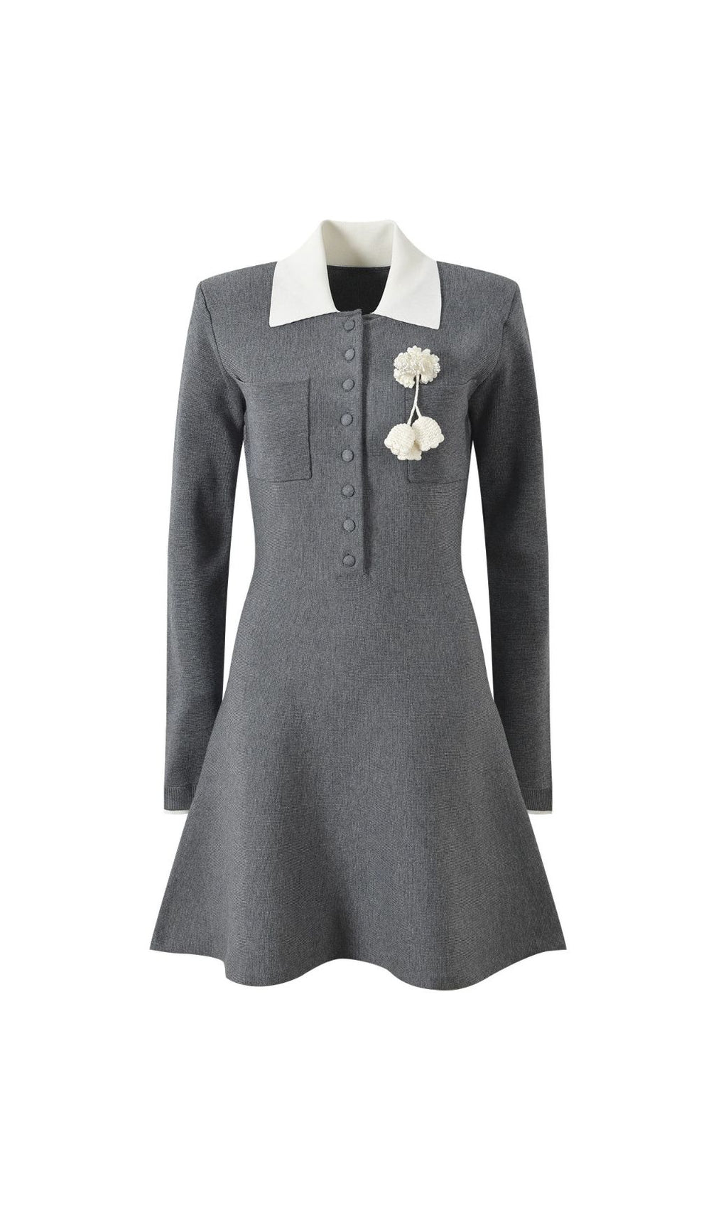 Hélio Chic Grey Knit Sweater Mini Dress with Peter Pan Collar