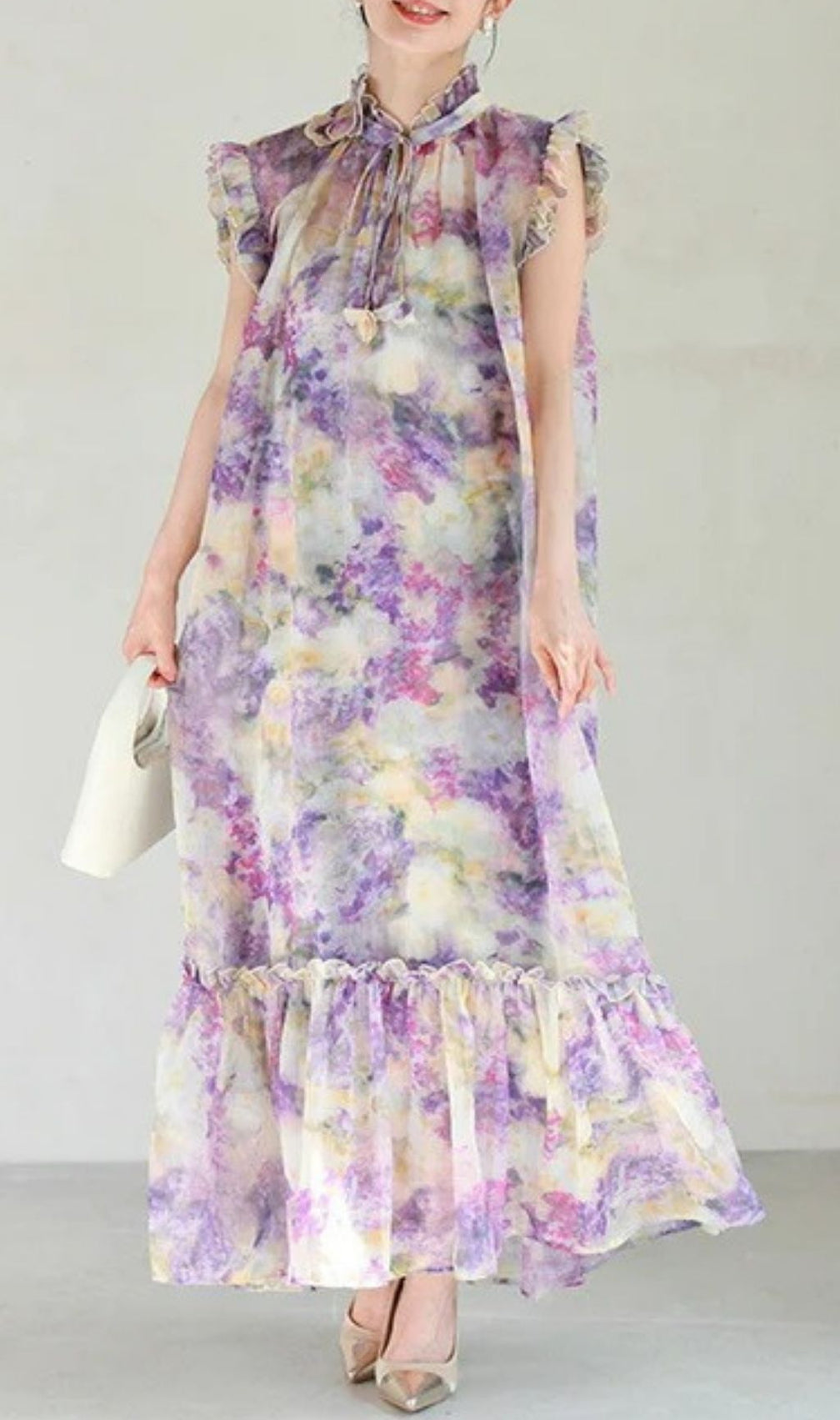 Kamila Artistic Purple Print Flowy Midi Dress