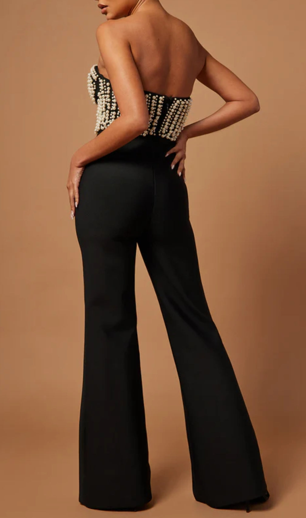 Strapless Bustier Pearl Jumpsuit Black