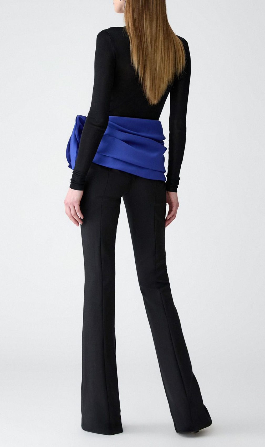 Joie Black 3-Piece Set: Bodysuit, Flare Pants & Vibrant Blue Floral Belt