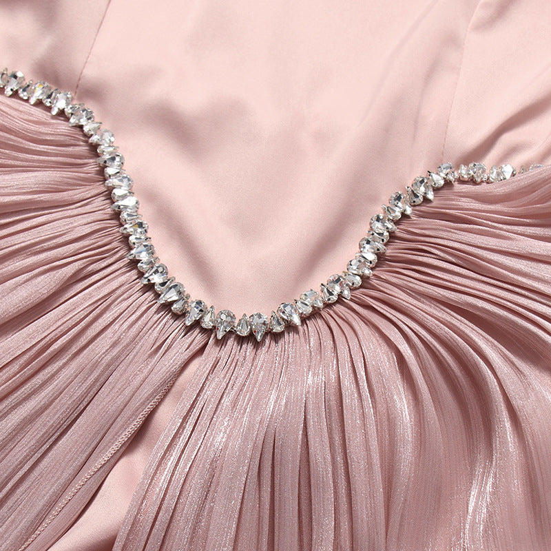 Kalyca Blush Pink Elegant Maxi Dress with Sweeping Cape Sleeves