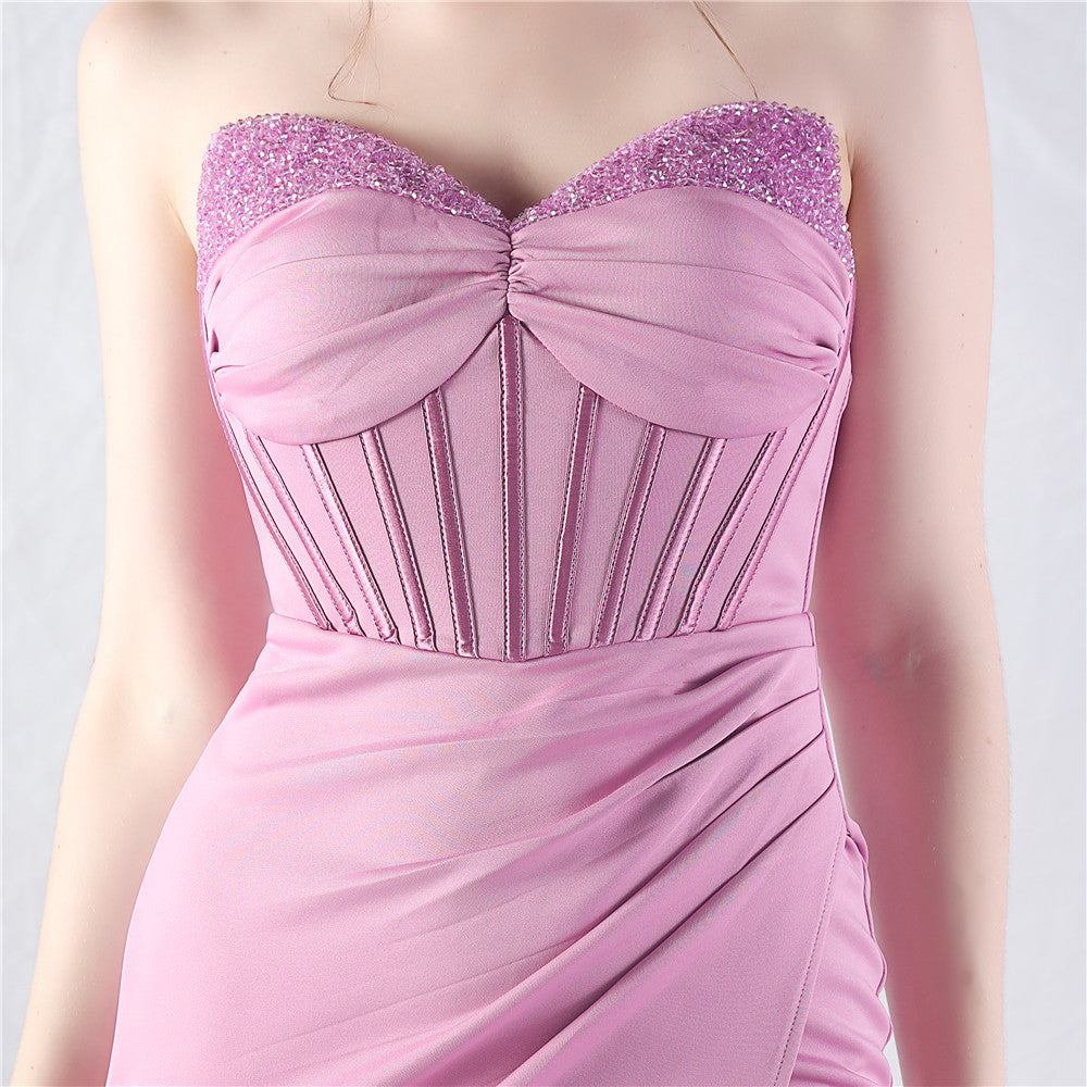 Chizue Purple Strapless Corset Split Maxi Dress