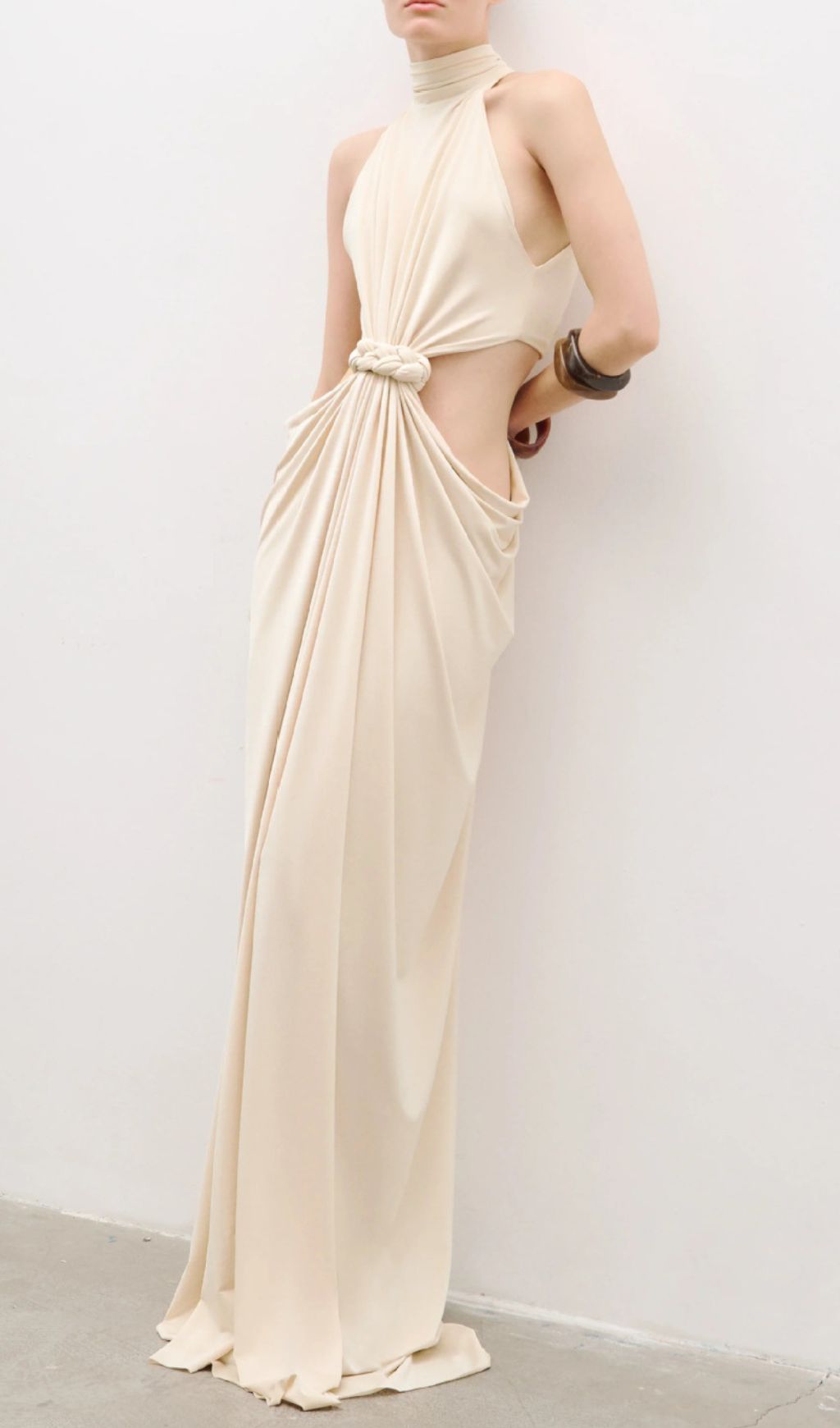 Jayme Halter Cutout Maxi Dress - Elegant Draped Knot Detail