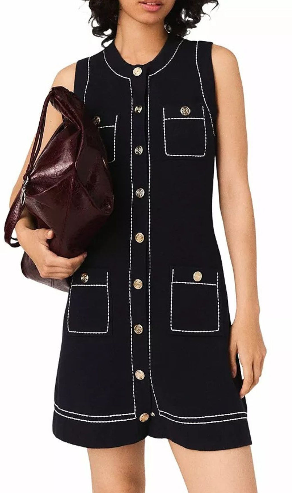 Topstitched Knit Shift Dress