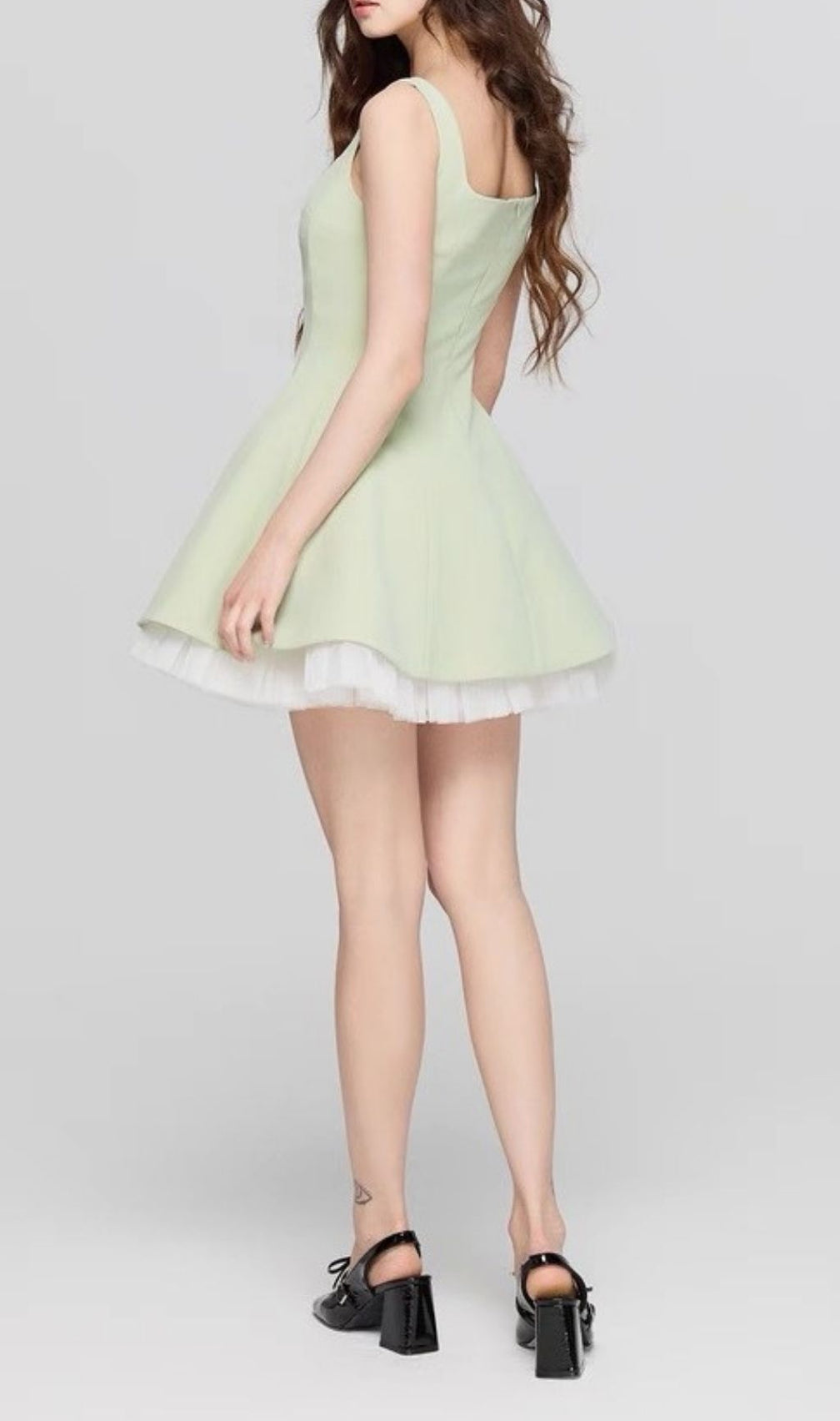 Karlie Chic Sage Green Square Neck Fit & Flare Mini Dress