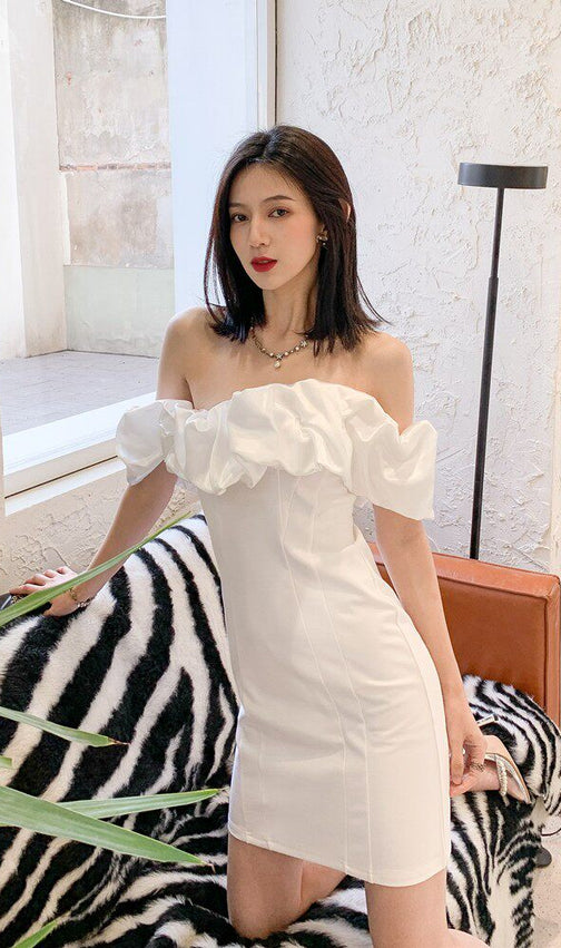 Elegant White Ruffled Off-Shoulder Satin Mini Dress - Chic Cocktail & Party Ready