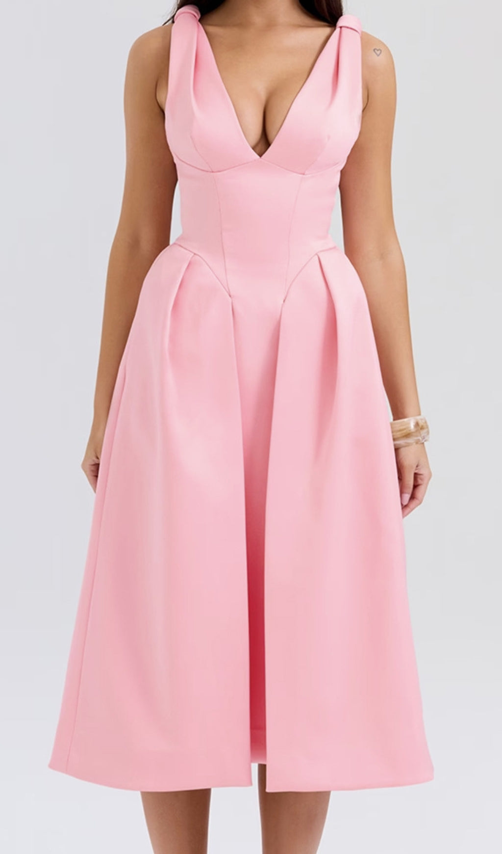 Dilanne Pink V-Neck Midi Dress