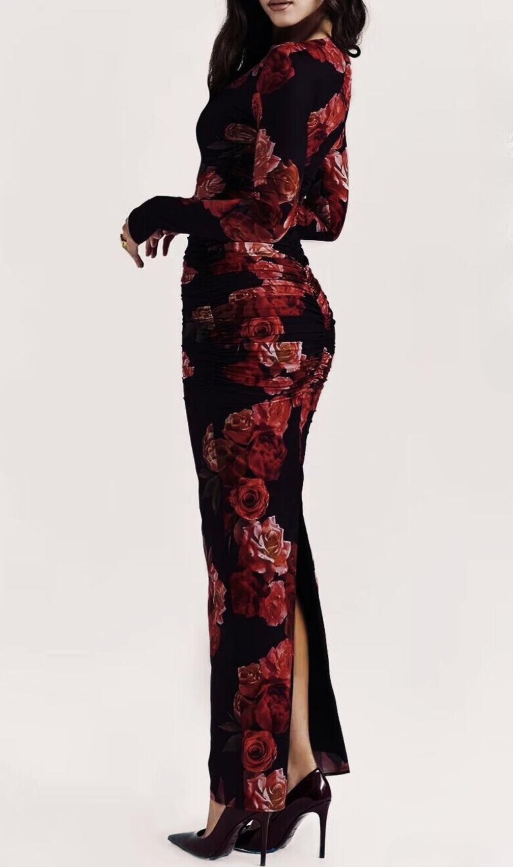 Chanda Long Sleeve Flower Printed Maxi Dress