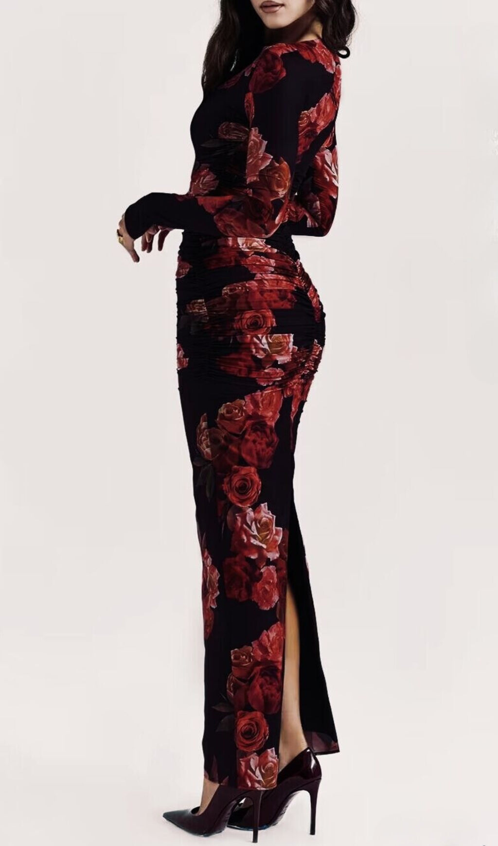 Chanda Long Sleeve Flower Printed Maxi Dress