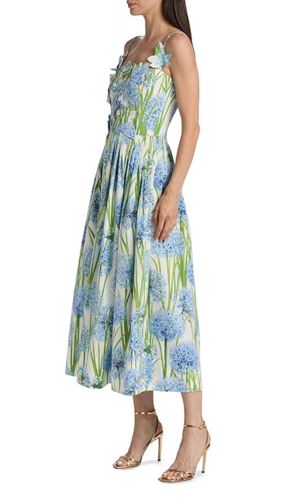 Kaari Whimsical Allium Bloom Midi Dress with 3D Appliques & Pockets