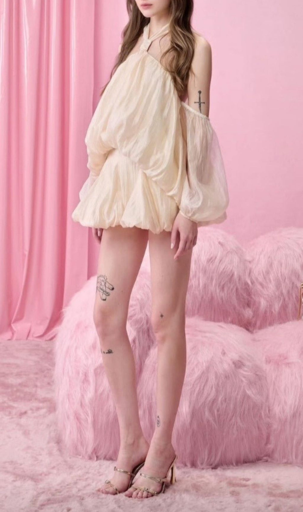 Kuniye Apricot Halter Mini Dress