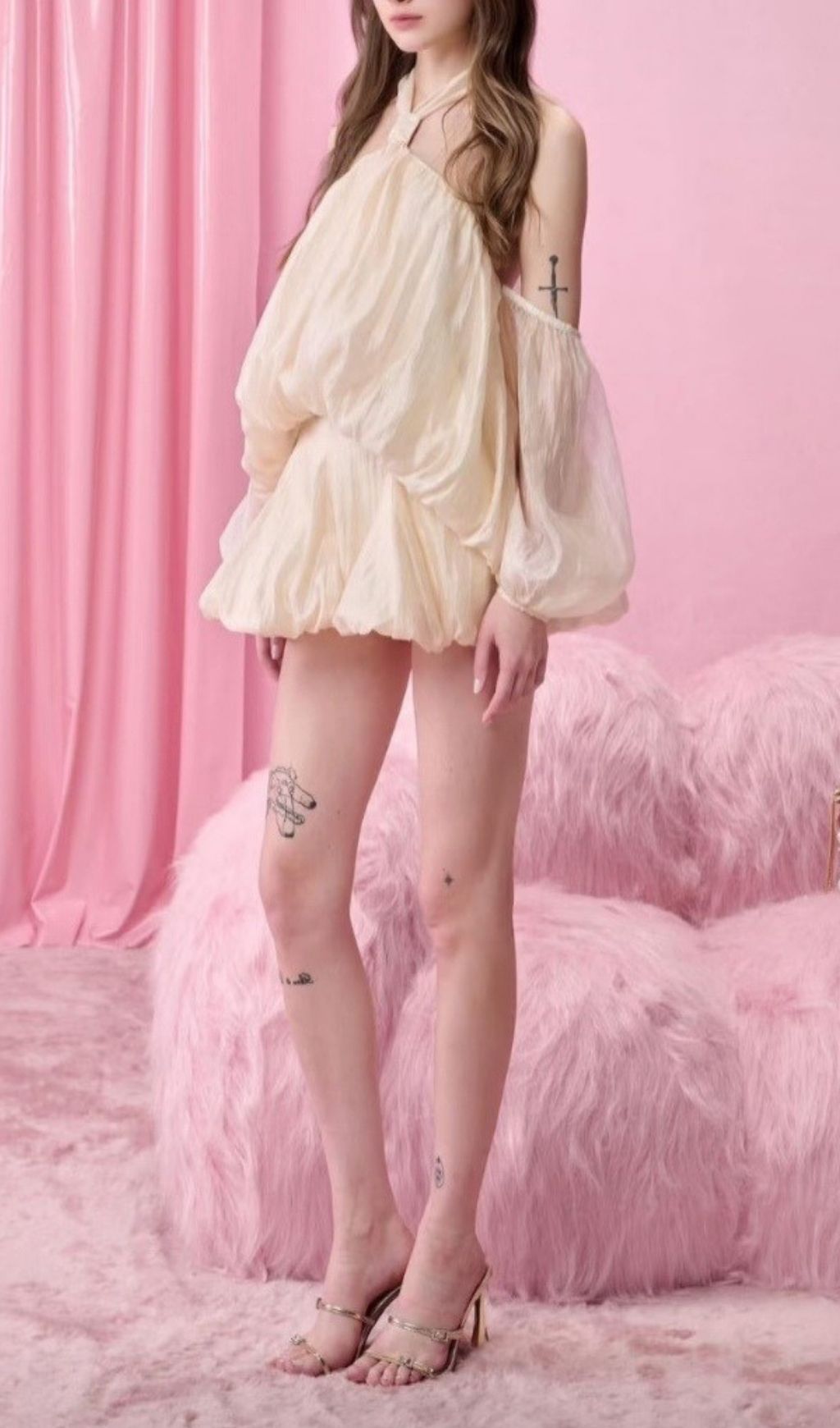 Kuniye Apricot Halter Mini Dress