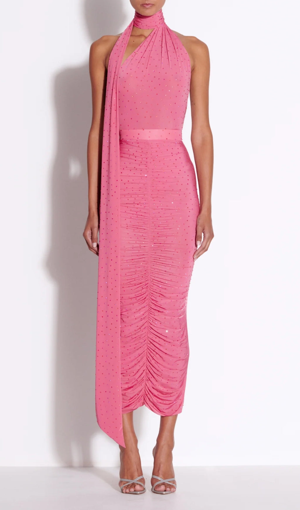Berit Pink Halter Diamond Skirt Set