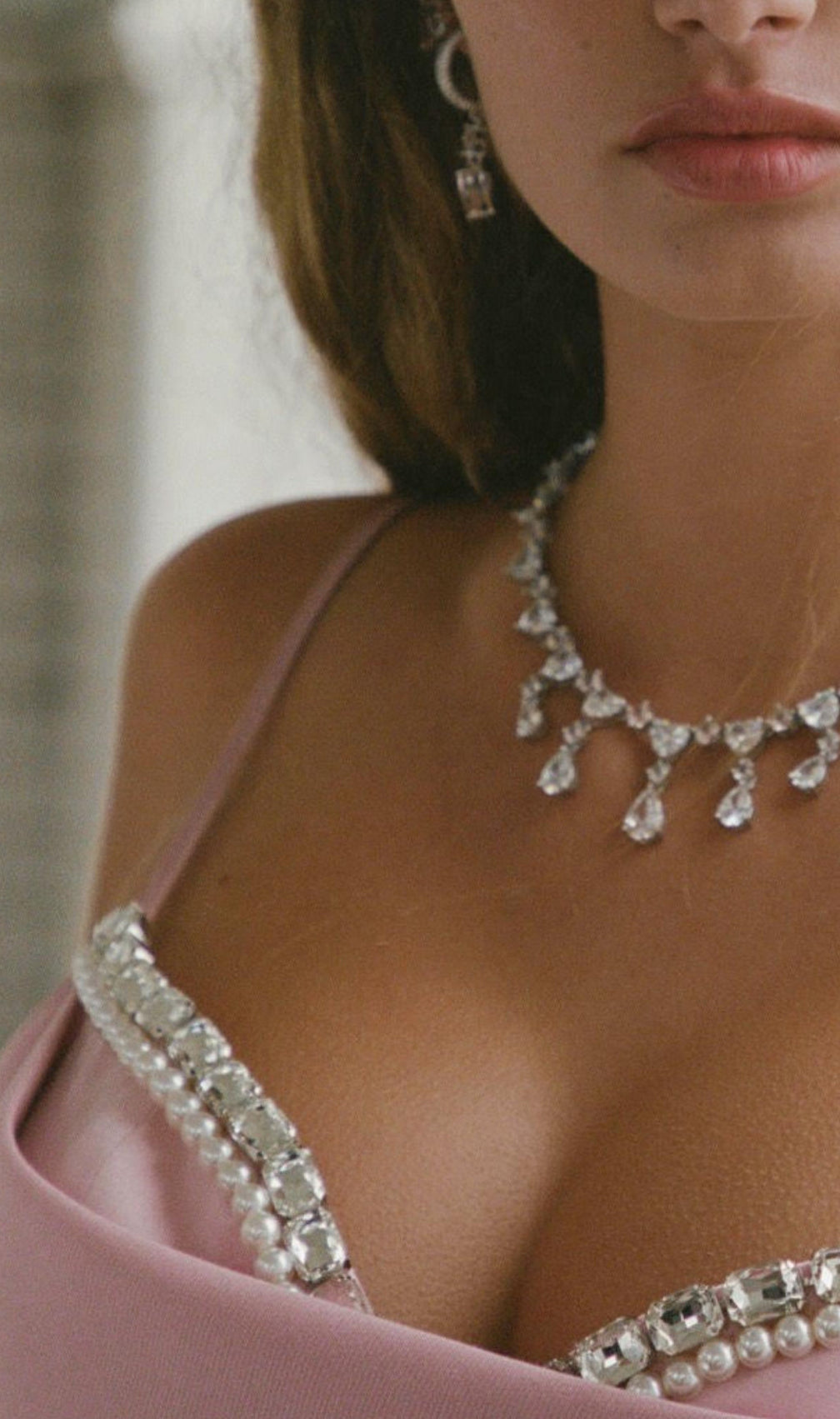 Satin Pearl Mini Dress In Pink