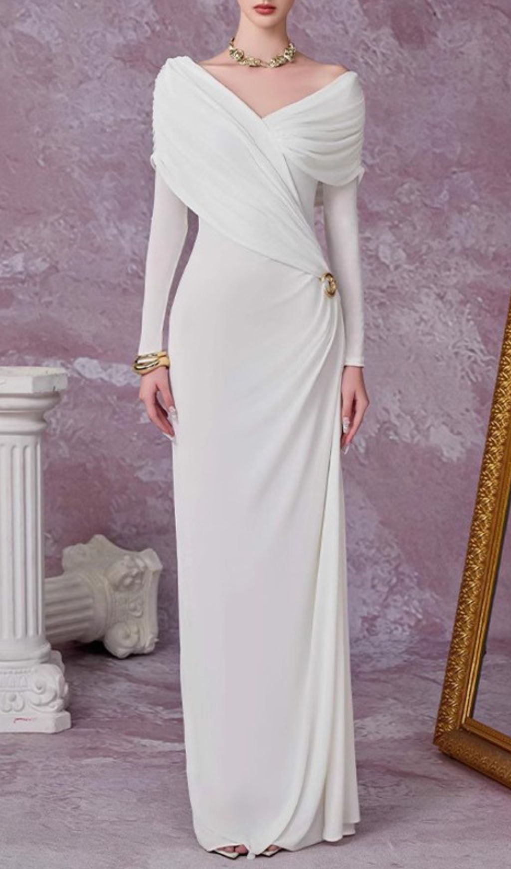 Goldy Ruched Long Sleeve Maxi Dress