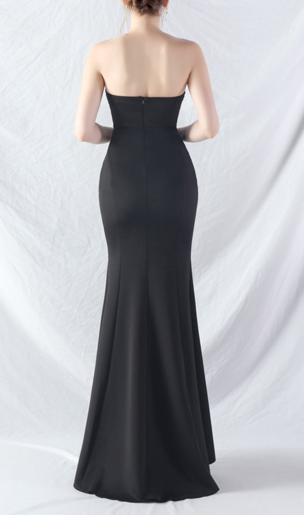Chrina Black Strapless Ruched Maxi Dress