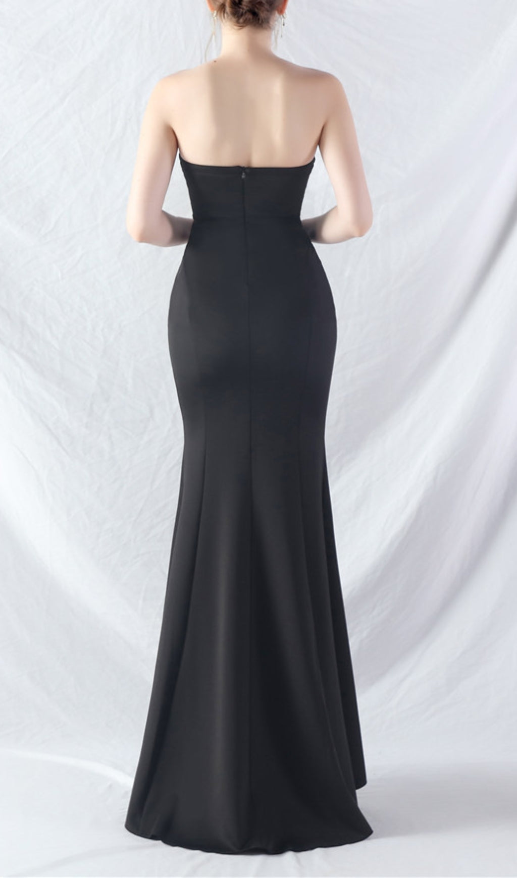 Chrina Black Strapless Ruched Maxi Dress