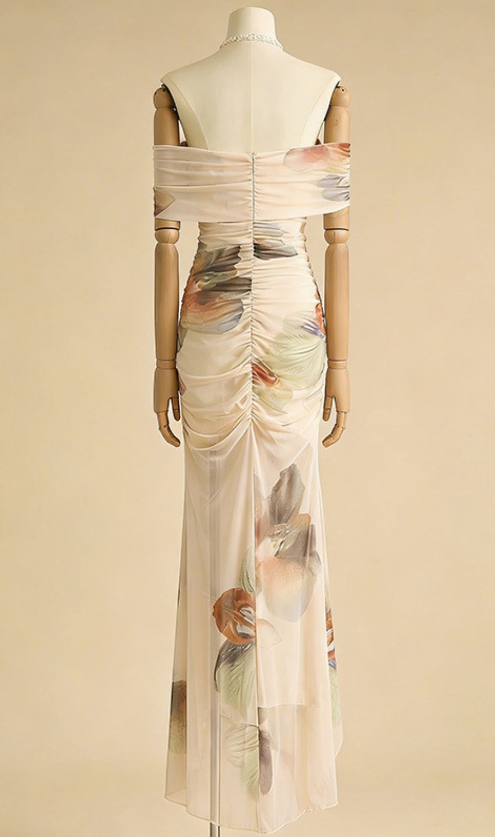 Kestrel Elegant Off-Shoulder Ruched Floral Maxi Dress for Women