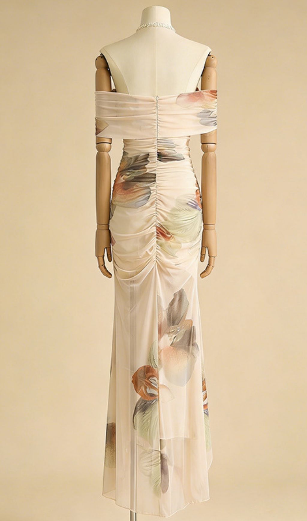 Kestrel Elegant Off-Shoulder Ruched Floral Maxi Dress for Women