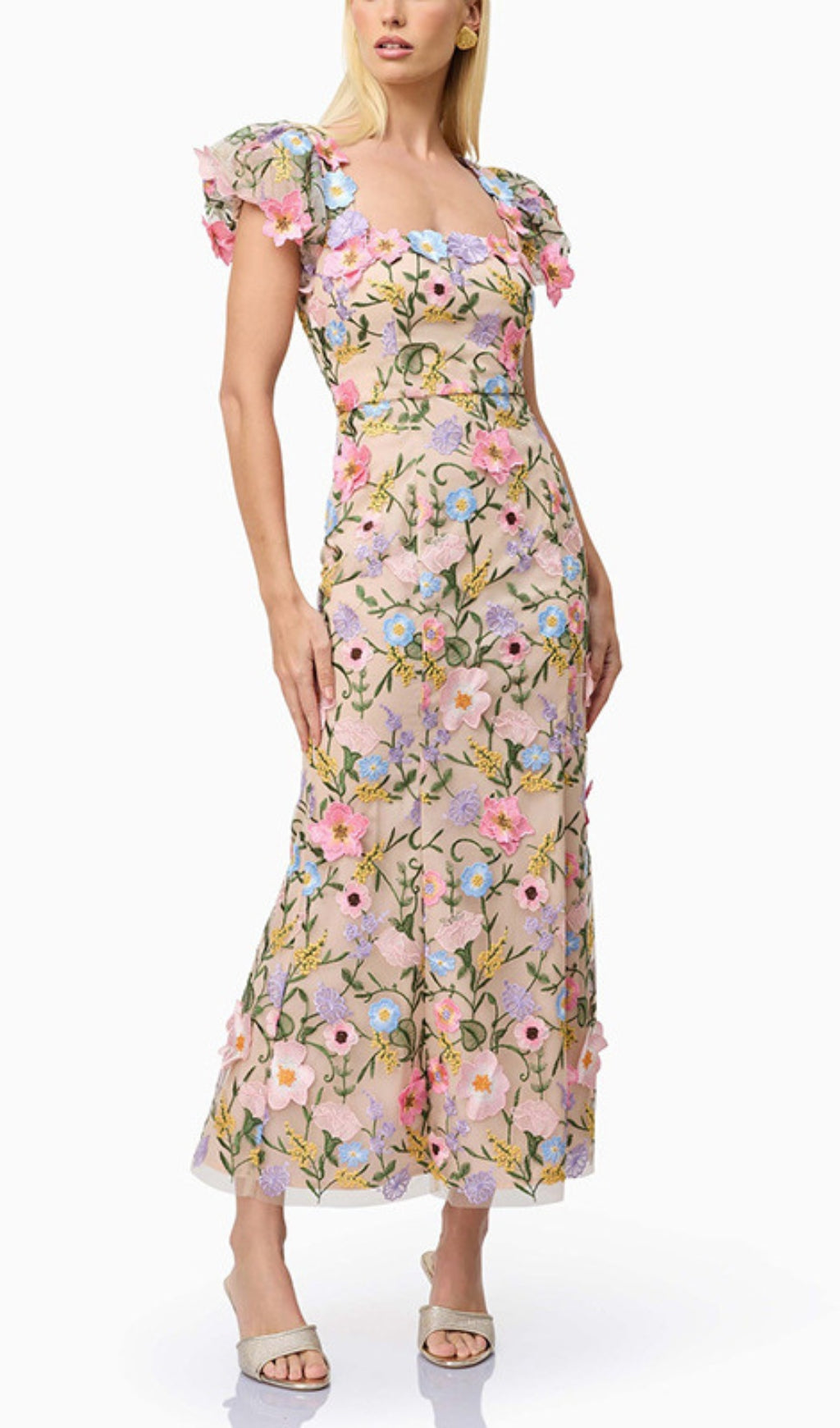 Elvio Flower Embroidery Midi Dress