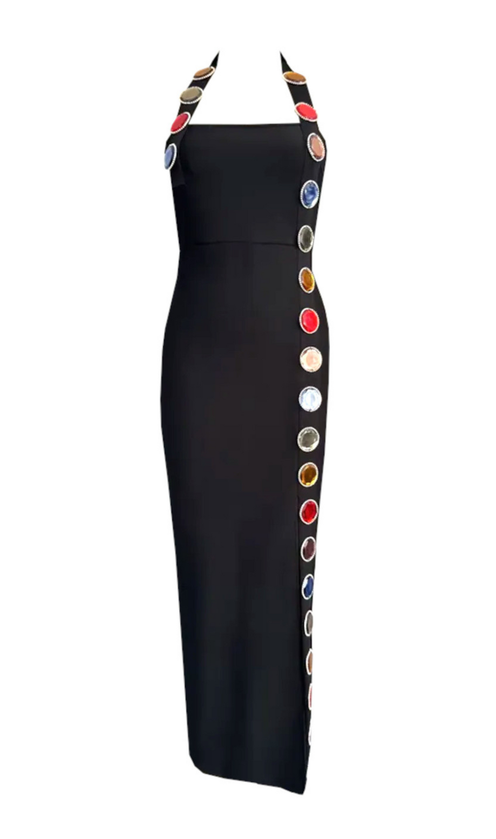 Gill Black Halter Embellished Maxi Dress
