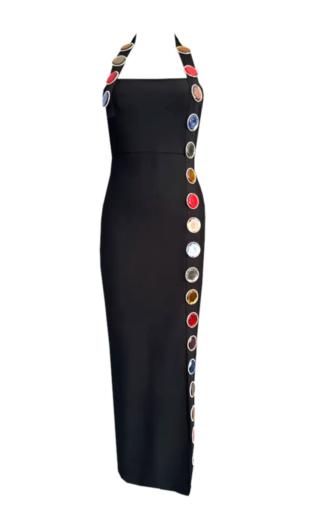 Gill Black Halter Embellished Maxi Dress