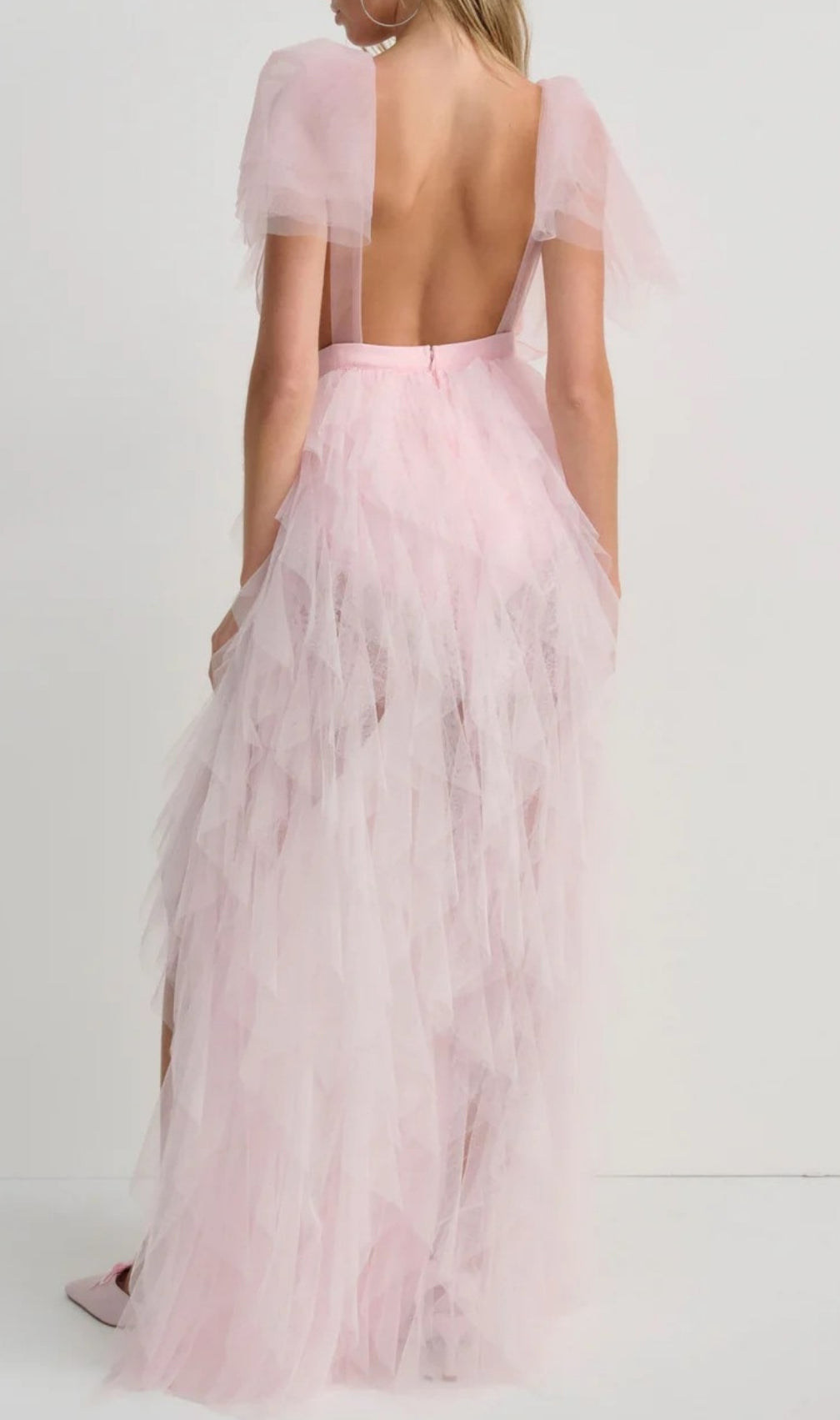 Elisana Pink Mesh V-Neck Maxi Dress