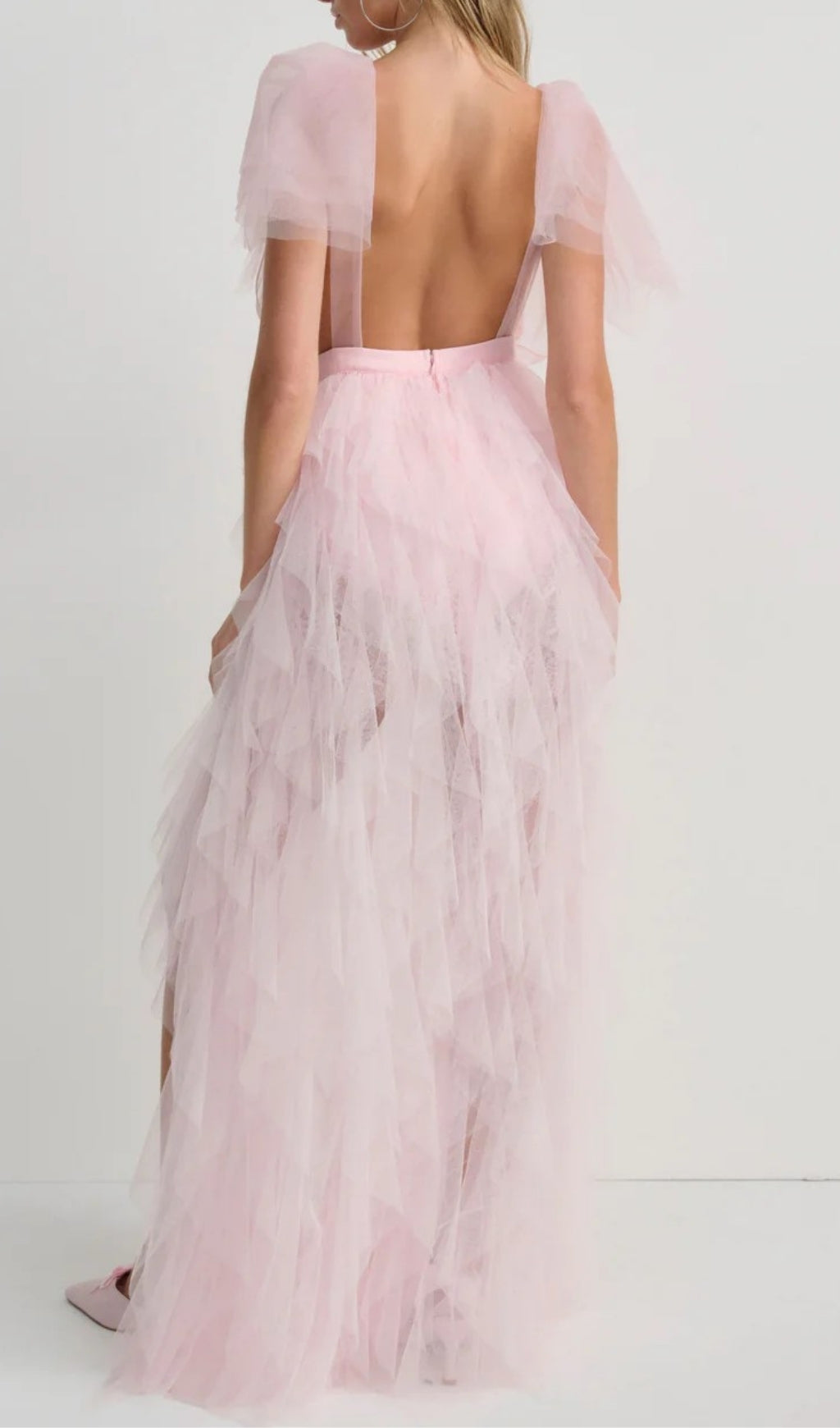 Elisana Pink Mesh V-Neck Maxi Dress