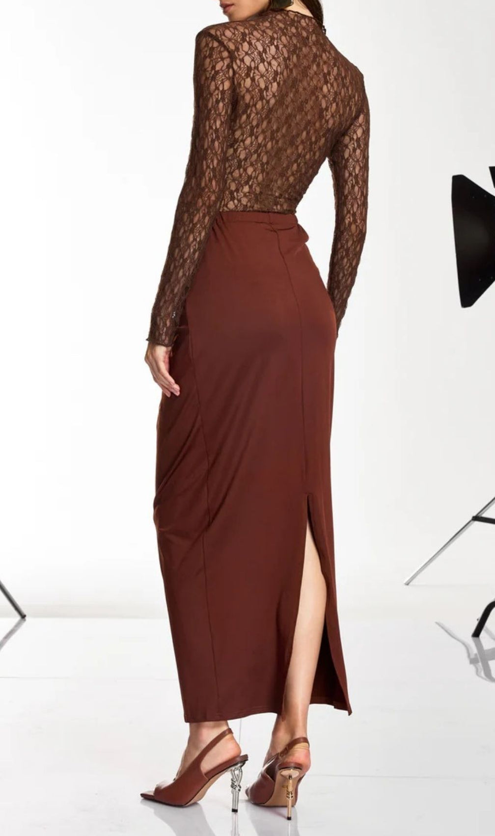 Darcila Luxe Lace Long Sleeve Top & Ruched Maxi Skirt Set